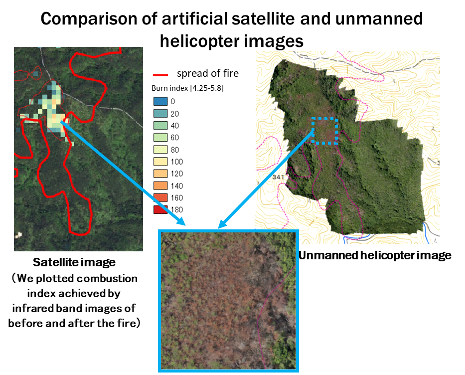 Comparison of artificial satellite and unmanned helicopter images