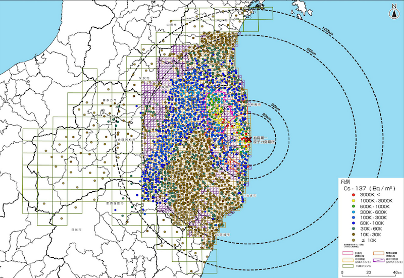 セシウム137の降下量の分布