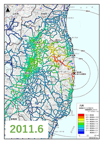 走行サーベイにより測定した空間線量率分布の変化