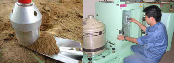 実験室でゲルマニウム半導体検出器により核種分析