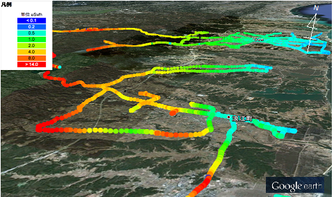走行サーベイにより測定した福島第一原子力発電所北西部の空間線量率分布