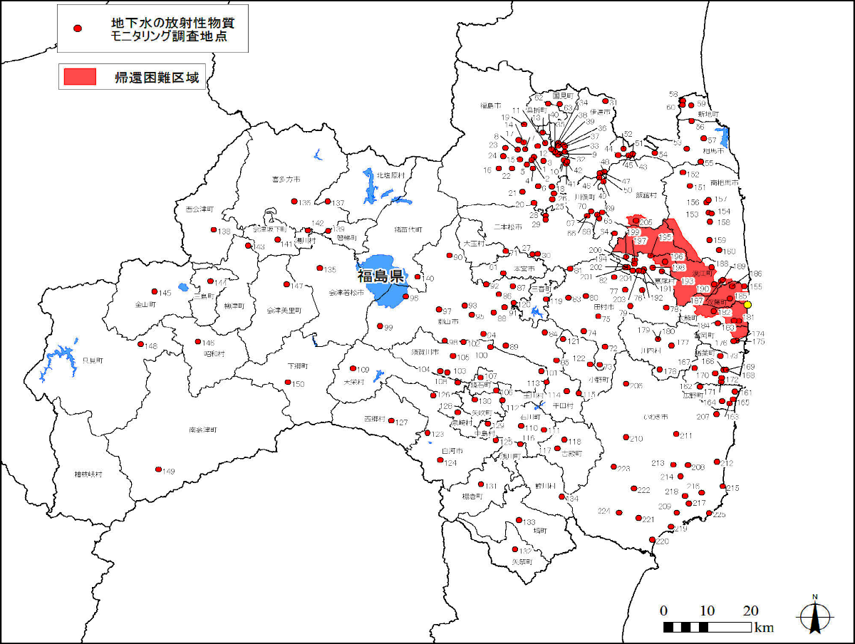 福島県内における地下水質のモニタリング調査地