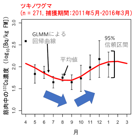 ツキノワグマにおける筋肉中137Cs濃度の季節変動