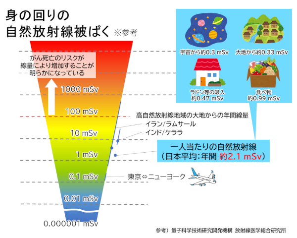 身の回りの自然放射線による被ばく量